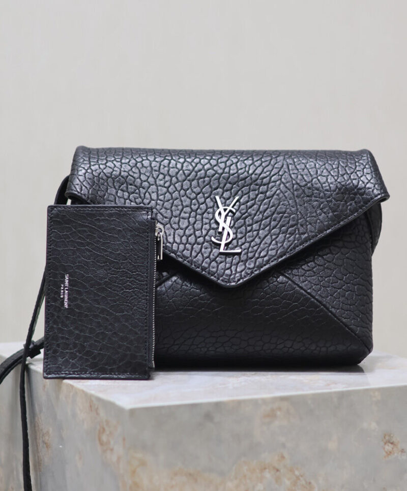 Saint Laurent Cassandre Envelope Messenger In Lambskin Black